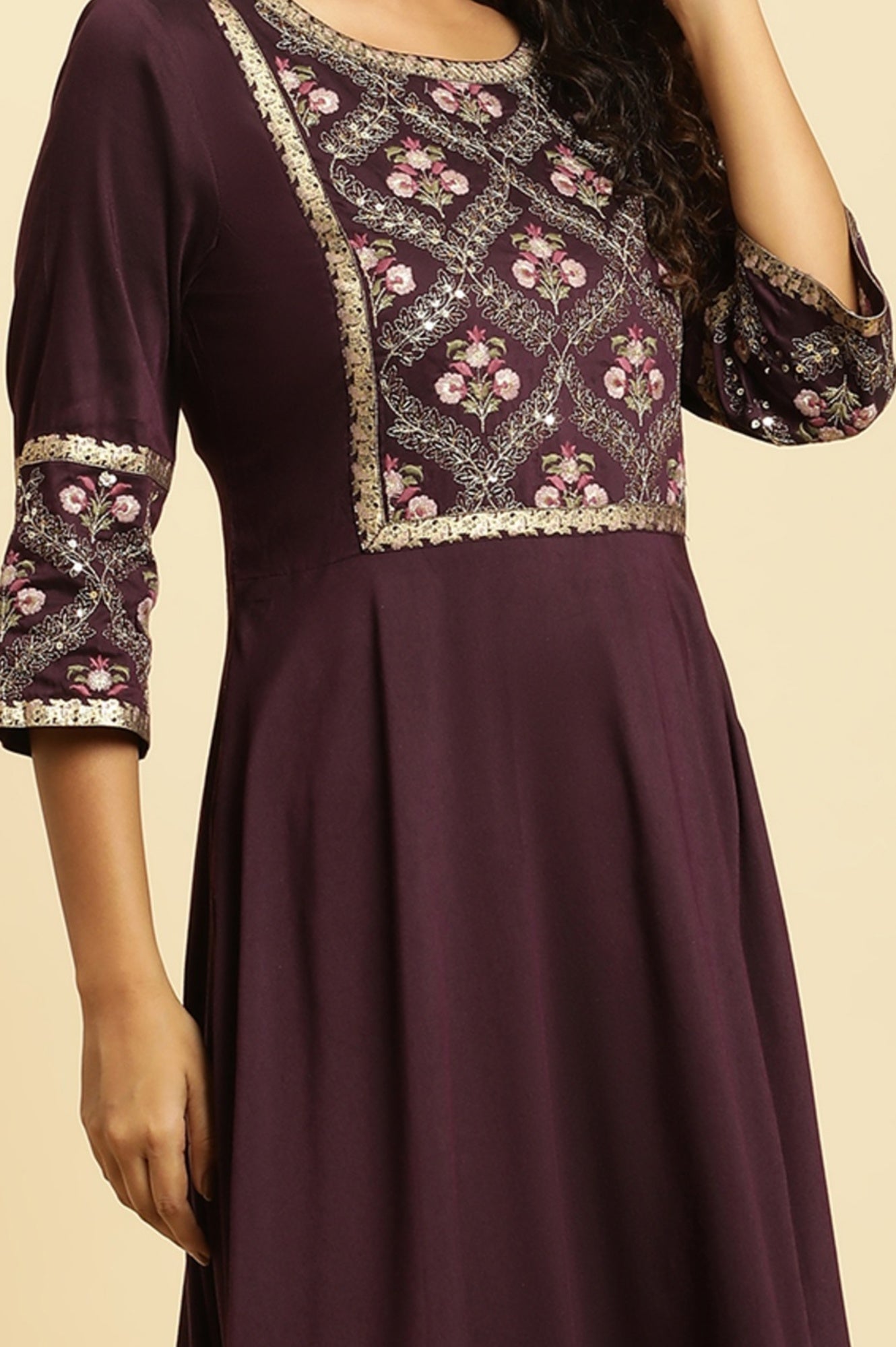 Purple Embroidered Festive Panelled Dress
