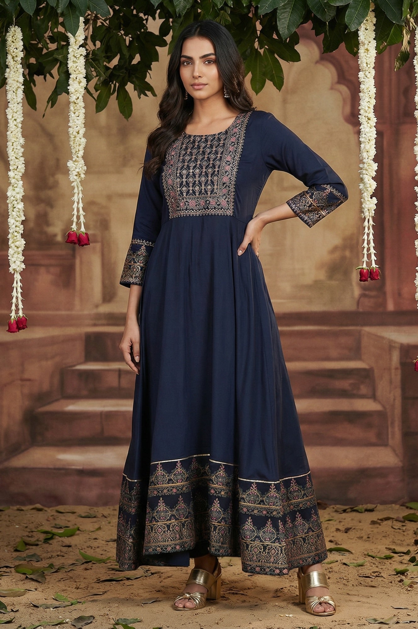 Buy Navy Blue Embroidered Anarkali Dress Online for Woman | WforWoman Buy Navy Blue Embroidered Anarkali Dress Online for Woman | WforWoman