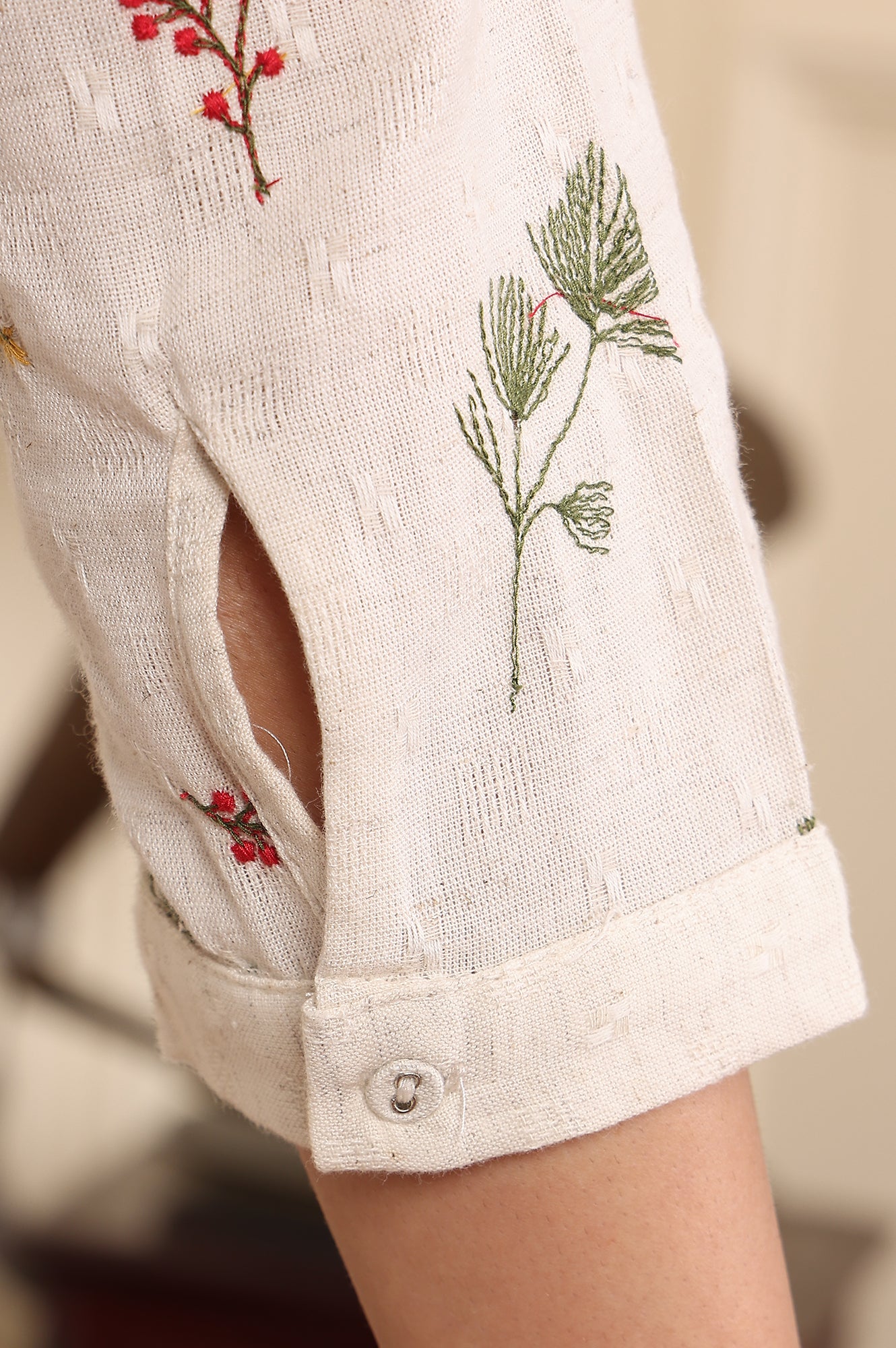 Off White Floral Printed Cotton Flax Straight Kurta - wforwoman