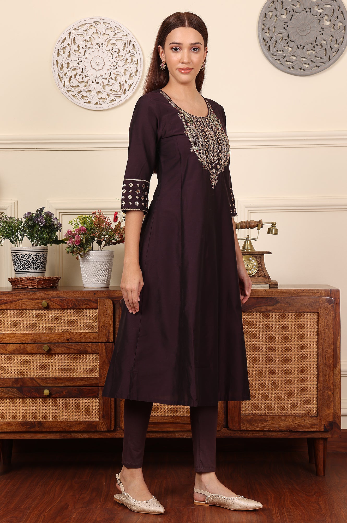 Dark Brown Knitted Cotton Lycra Tights - wforwoman