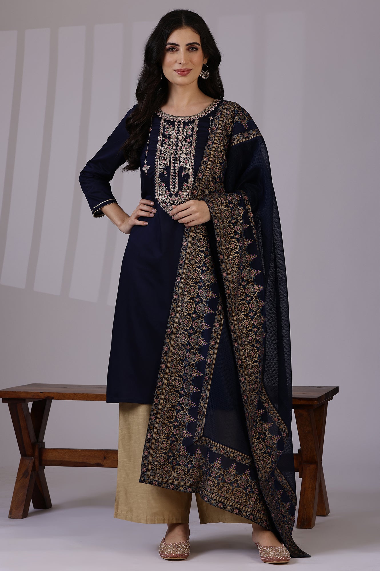 Blue Solid Kota Dupattas