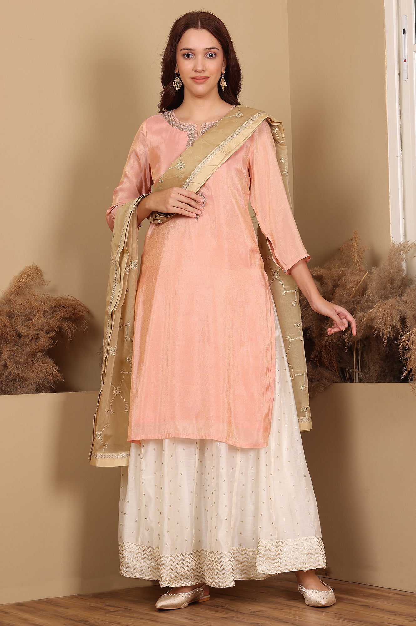 Gold Solid Embroidered Gota Rectangular Organza Dupatta