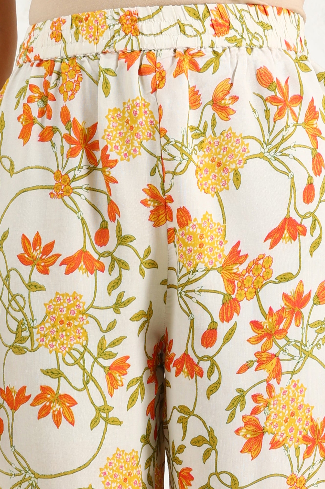 White Floral Printed Thread Embroidered Neck Chiffon A-Line Kurta, Straight Pants And Dupatta Set - wforwoman