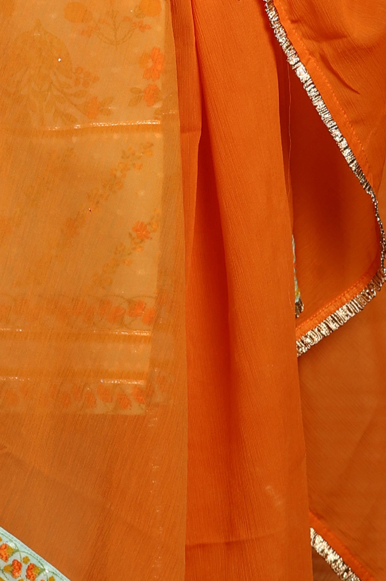 Blue Floral Printed Embellished Panelled Chanderi Kurta, Tights And Dupatta Set