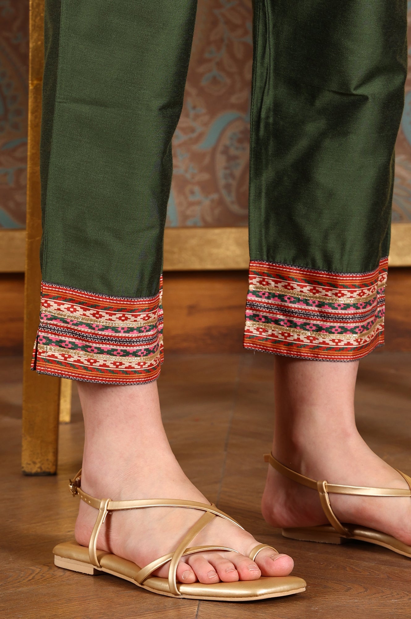 Green Ikkat Printed Embellished Organza Anarkali Kurta, Pants And Dupatta Set