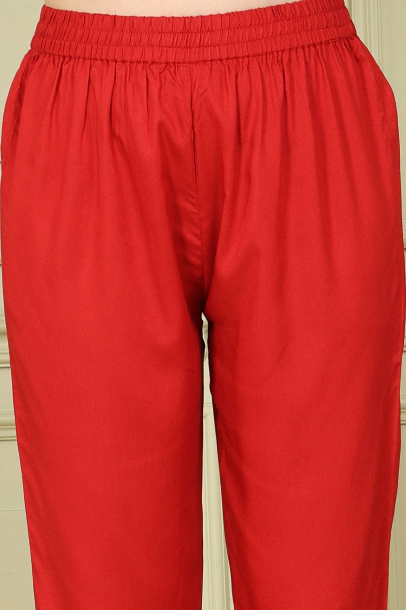 Red Floral Printed Flared Anarkali Kurta, Straight Pants And Dupatta Set