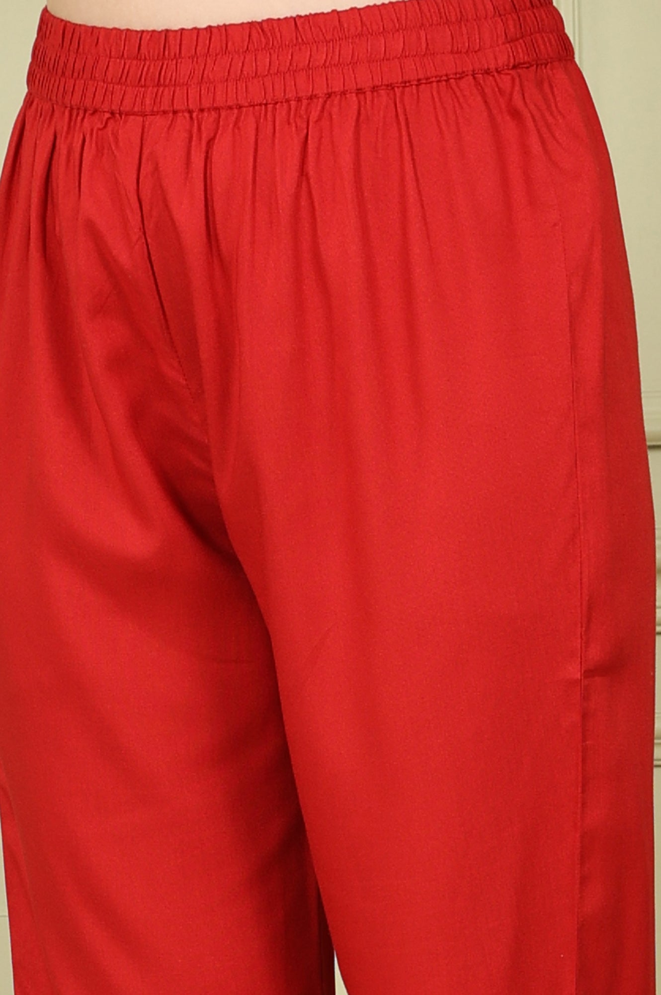 Red Floral Printed Flared Anarkali Kurta, Straight Pants And Dupatta Set