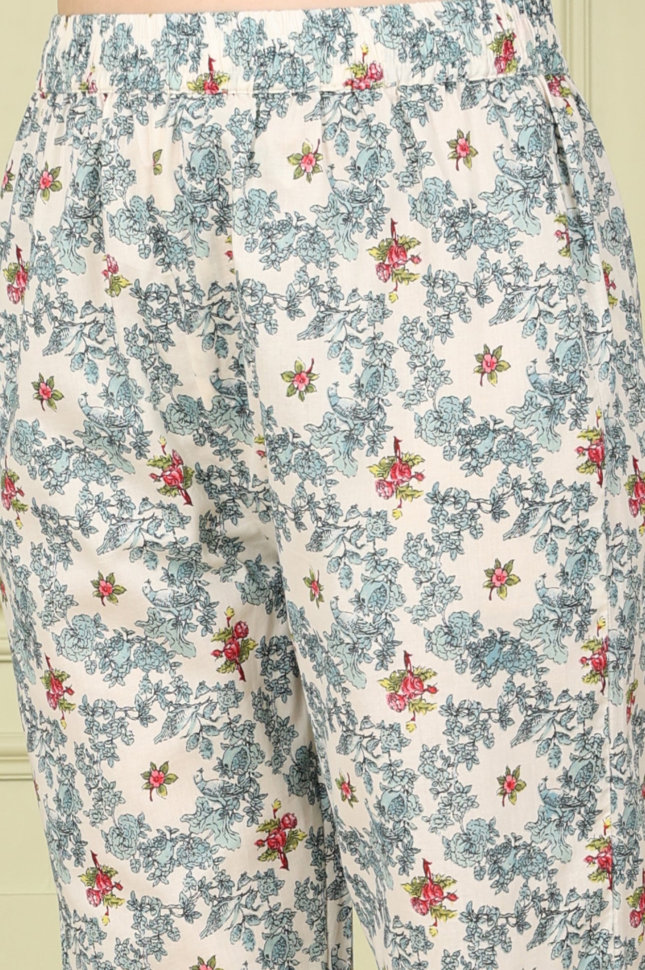 White Floral Printed A-Line Kurta, Pants And Dupatta Set