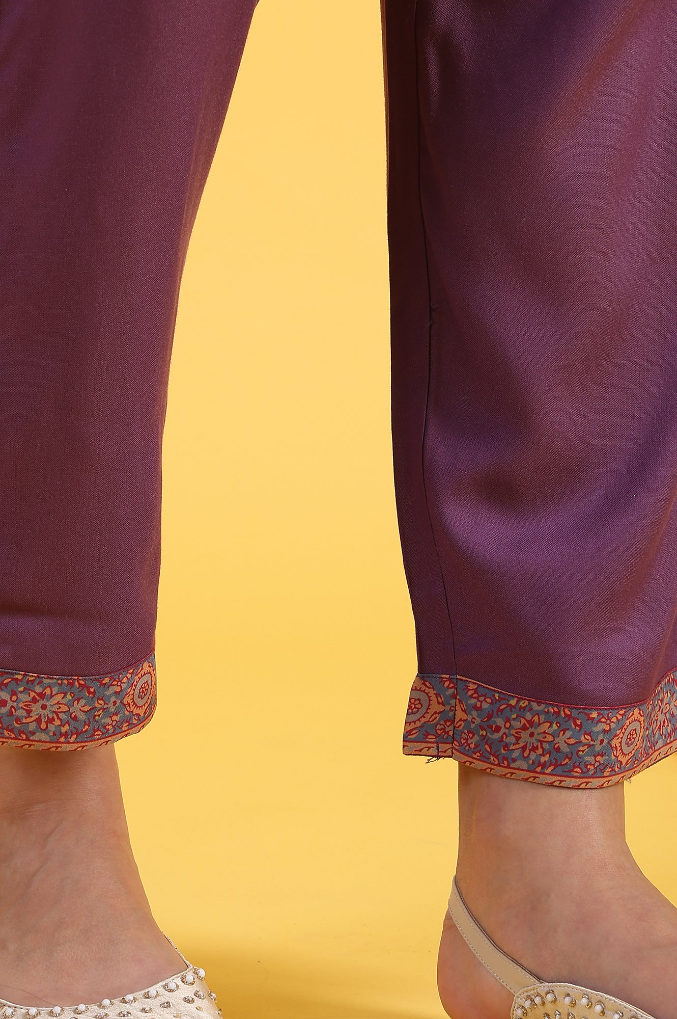 Purple Printed Flarred A-Line Kurta & Straight pant with Dupatta Set