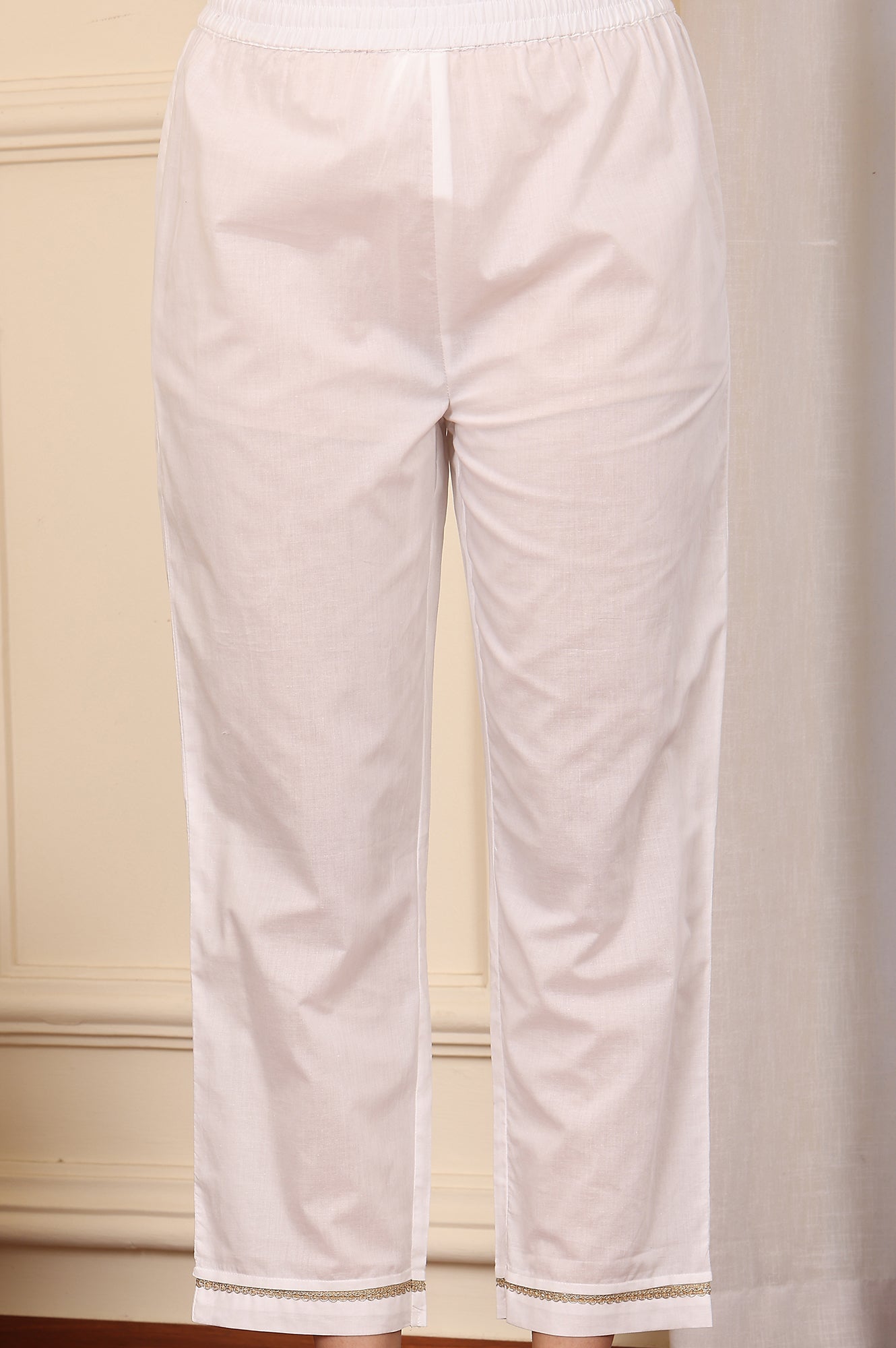 White Floral Printed Embroidered A-Line Pure Cotton Kurta And Pants Co-Ord Set - wforwoman