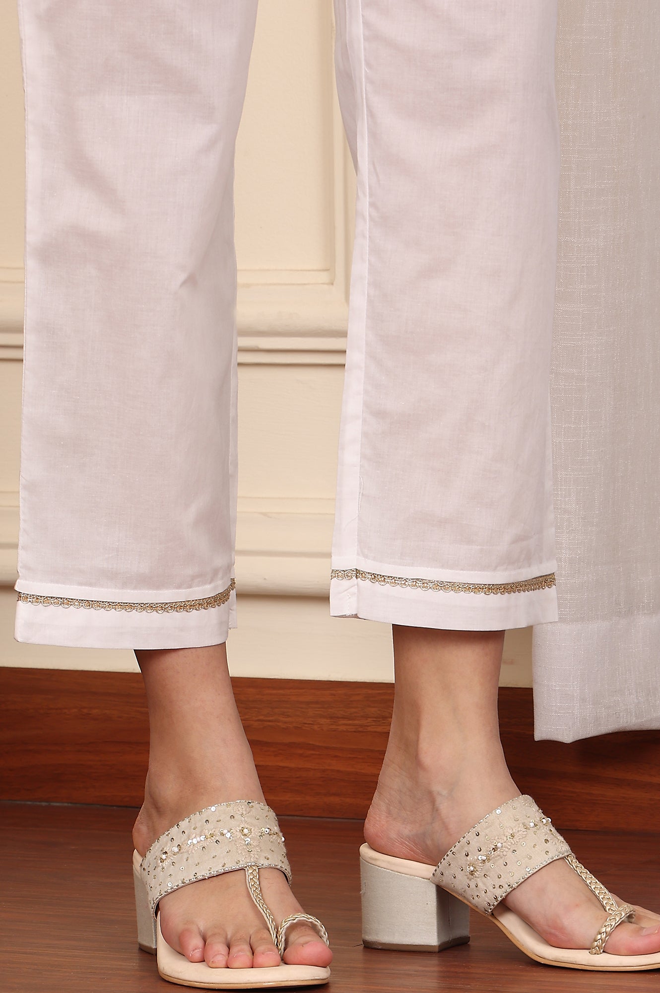 White Floral Printed Embroidered A-Line Pure Cotton Kurta And Pants Co-Ord Set