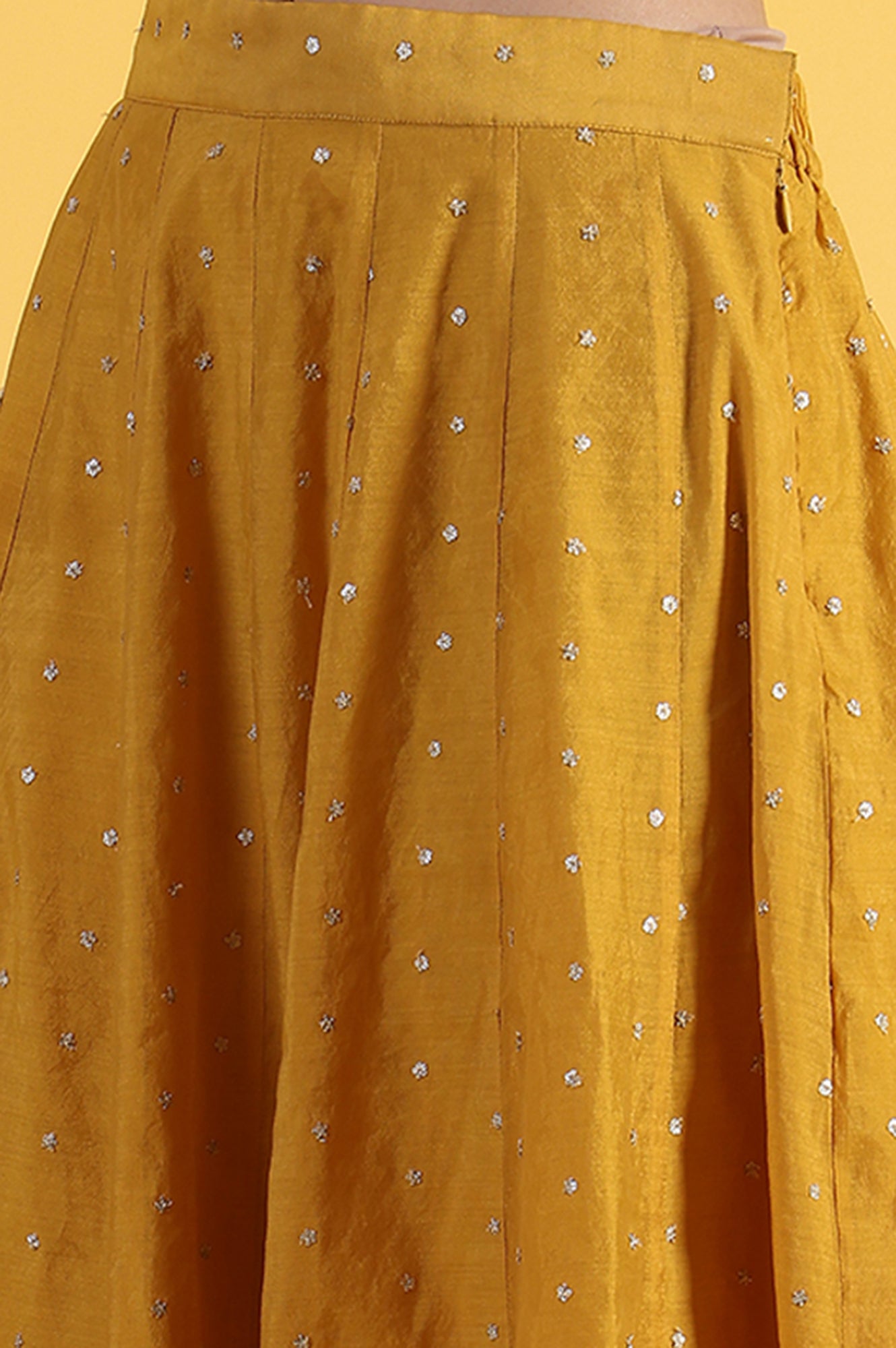 Yellow Metallic Embroidery Crop Top & Skirt with Dupatta Set