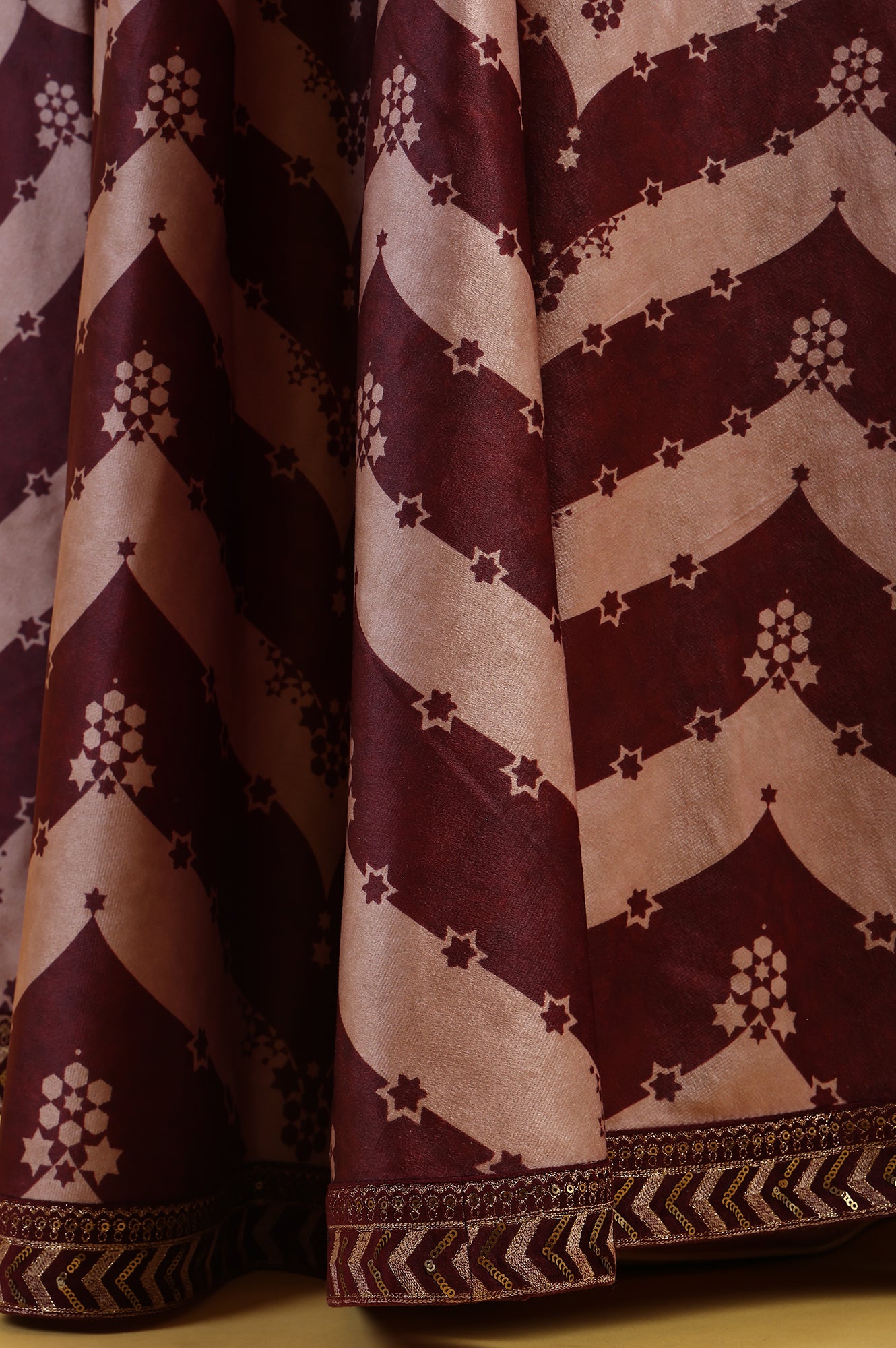 Maroon Solid Metallic Embroidery Flarred Top & Skirt with Dupatta Set