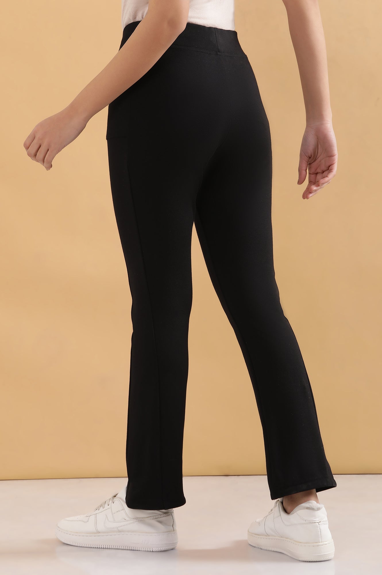 Black Solid Flared Pants With Elasticated Waist