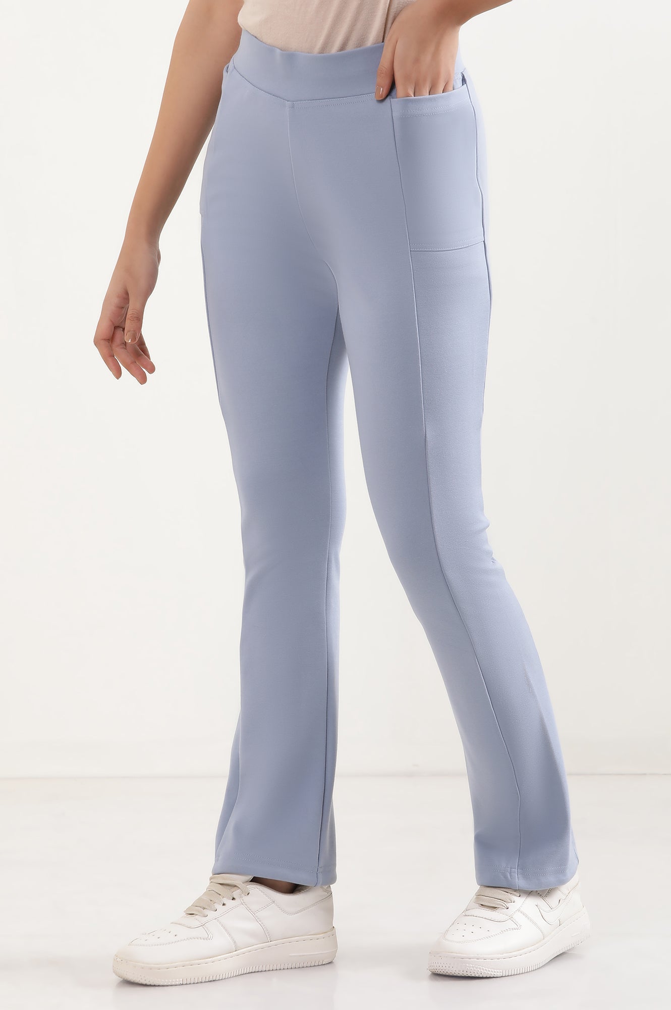 Blue Solid Flared Pants With Elasticated Waist