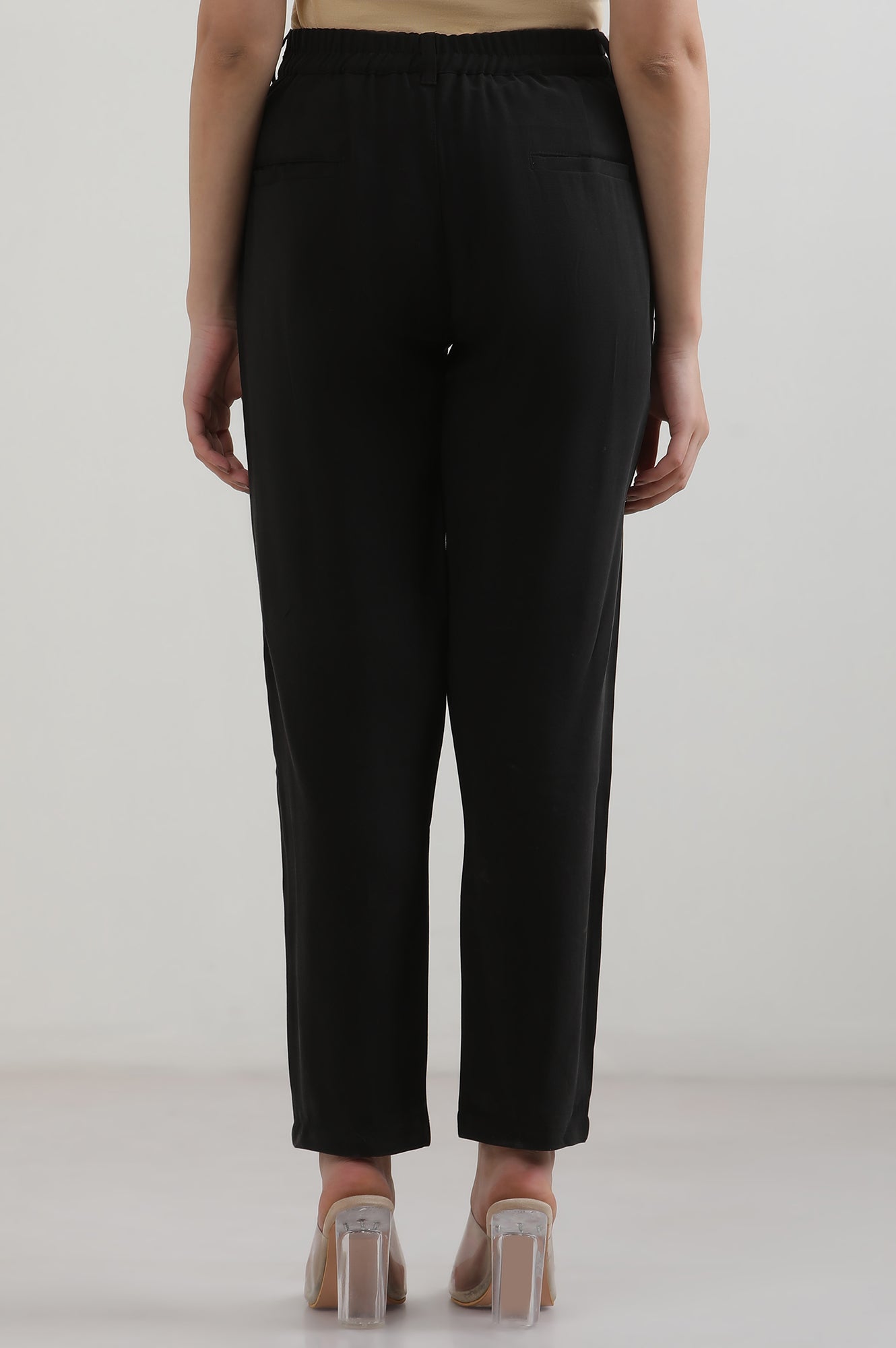 Black Solid Rayon Straight Trousers & Pants