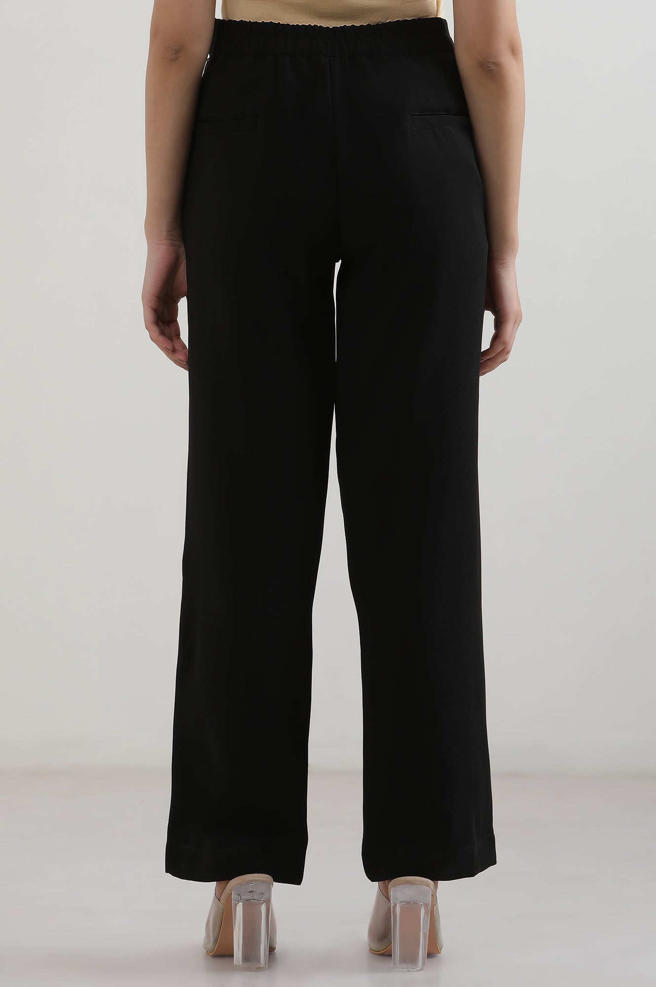 Black Solid Straight Trousers & Pants