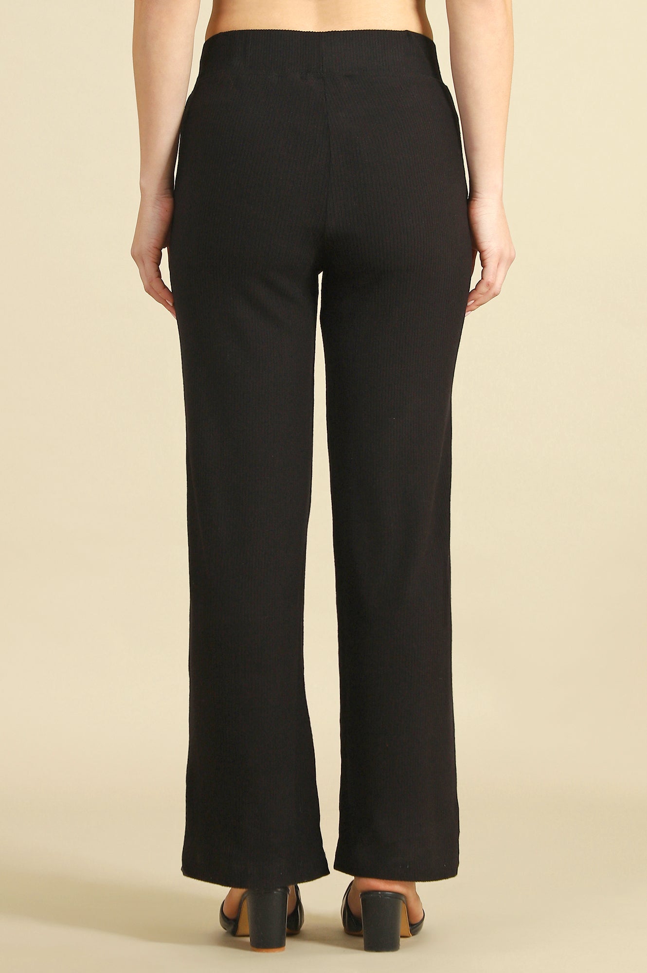 Black Solid Rayon Straight Trousers & Pants