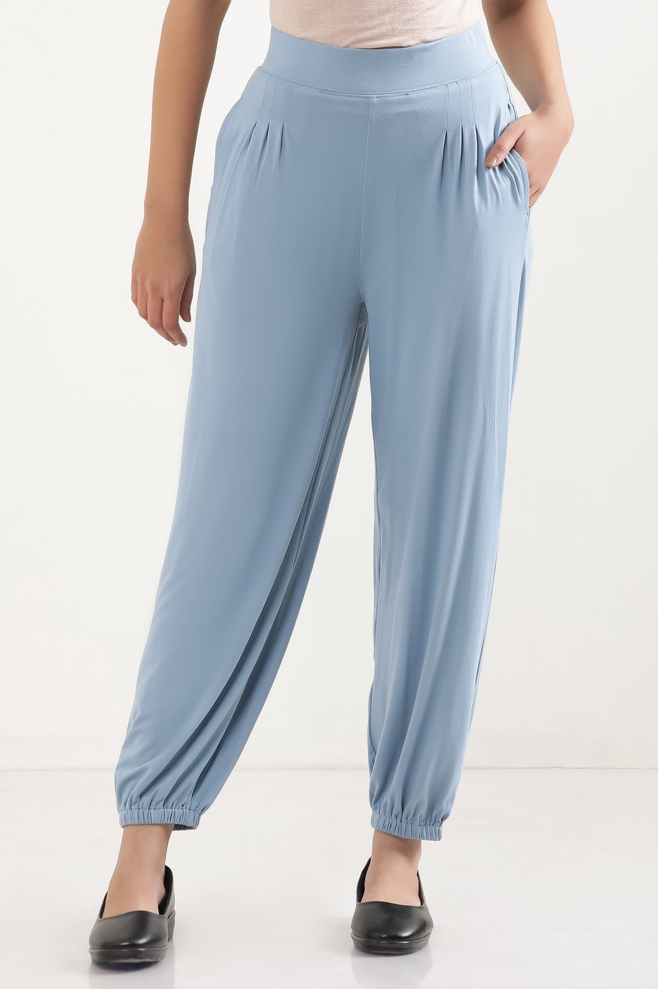 Light Blue Solid Pleated Harem Pants