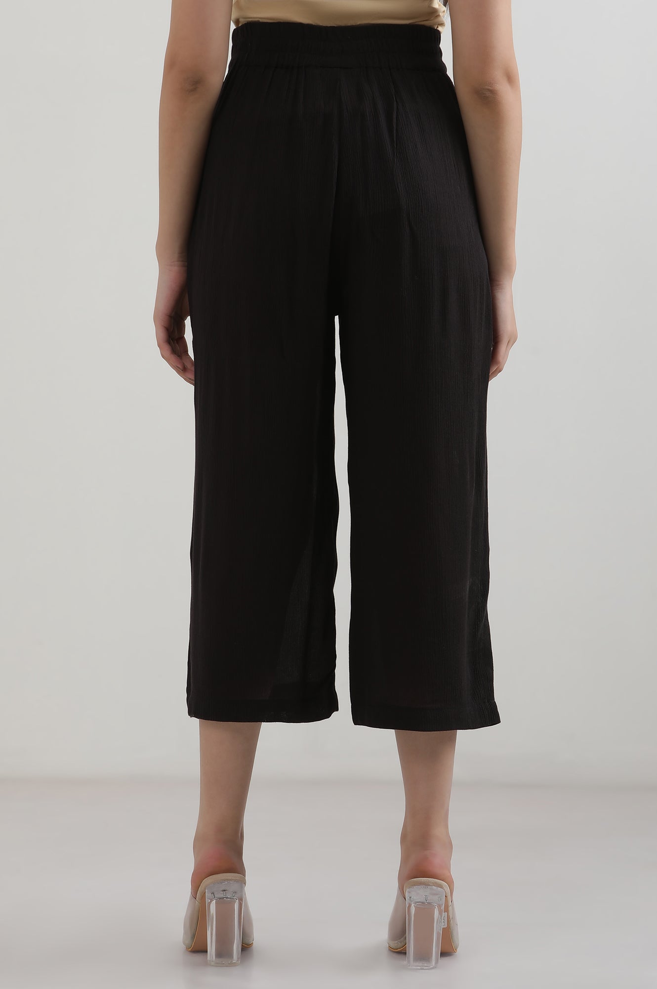 Black Solid Rayon Flarred Palazzos & Culottes