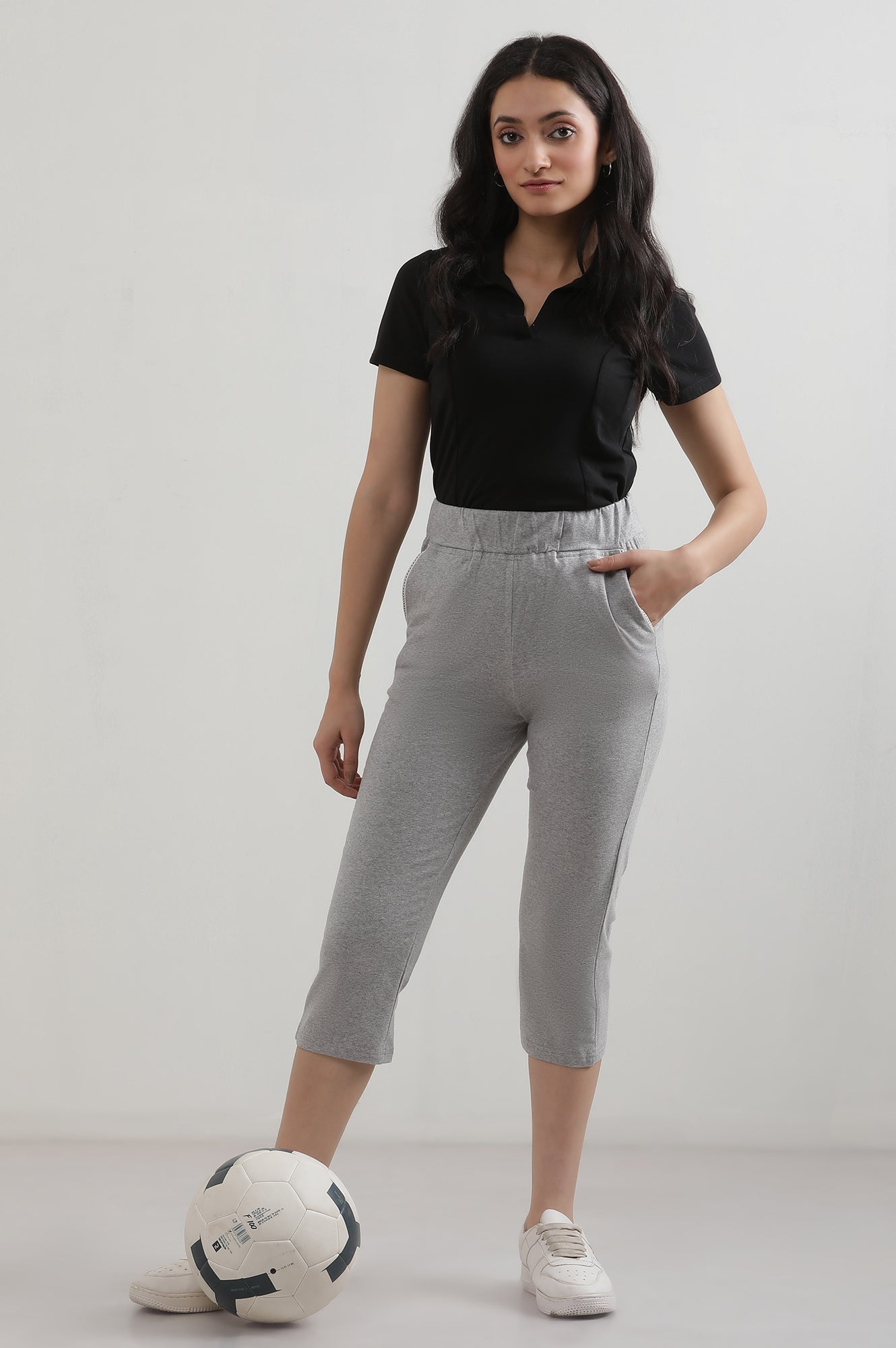 Grey Solid Cotton Blend Straight Palazzos & Culottes
