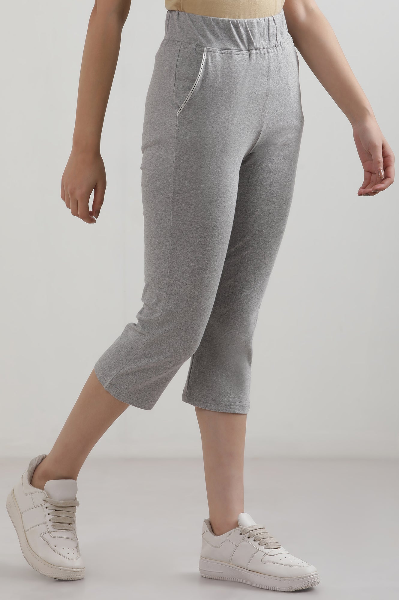 Grey Solid Cotton Blend Straight Palazzos & Culottes