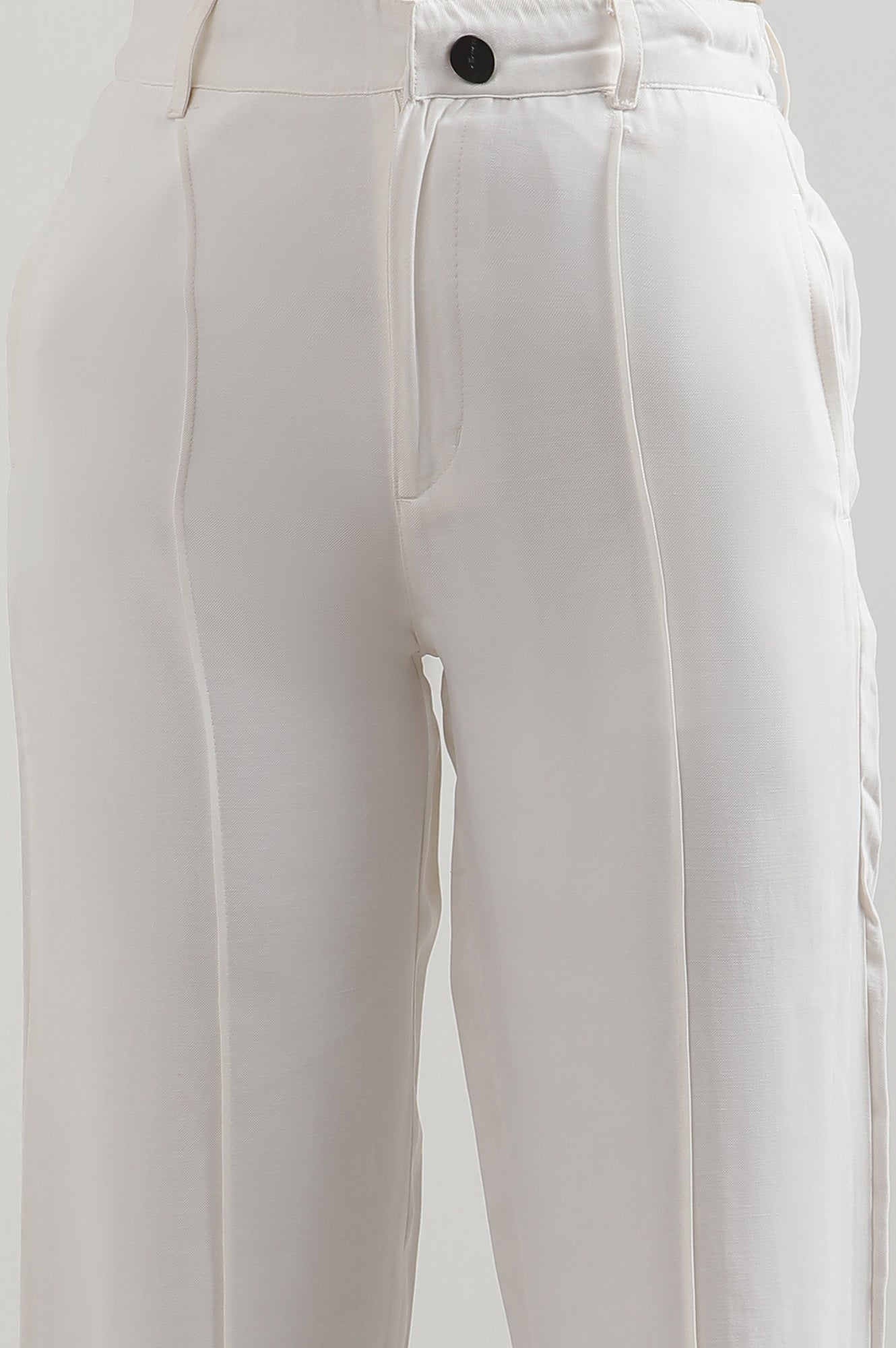White Solid Rayon Straight Trousers & Pants
