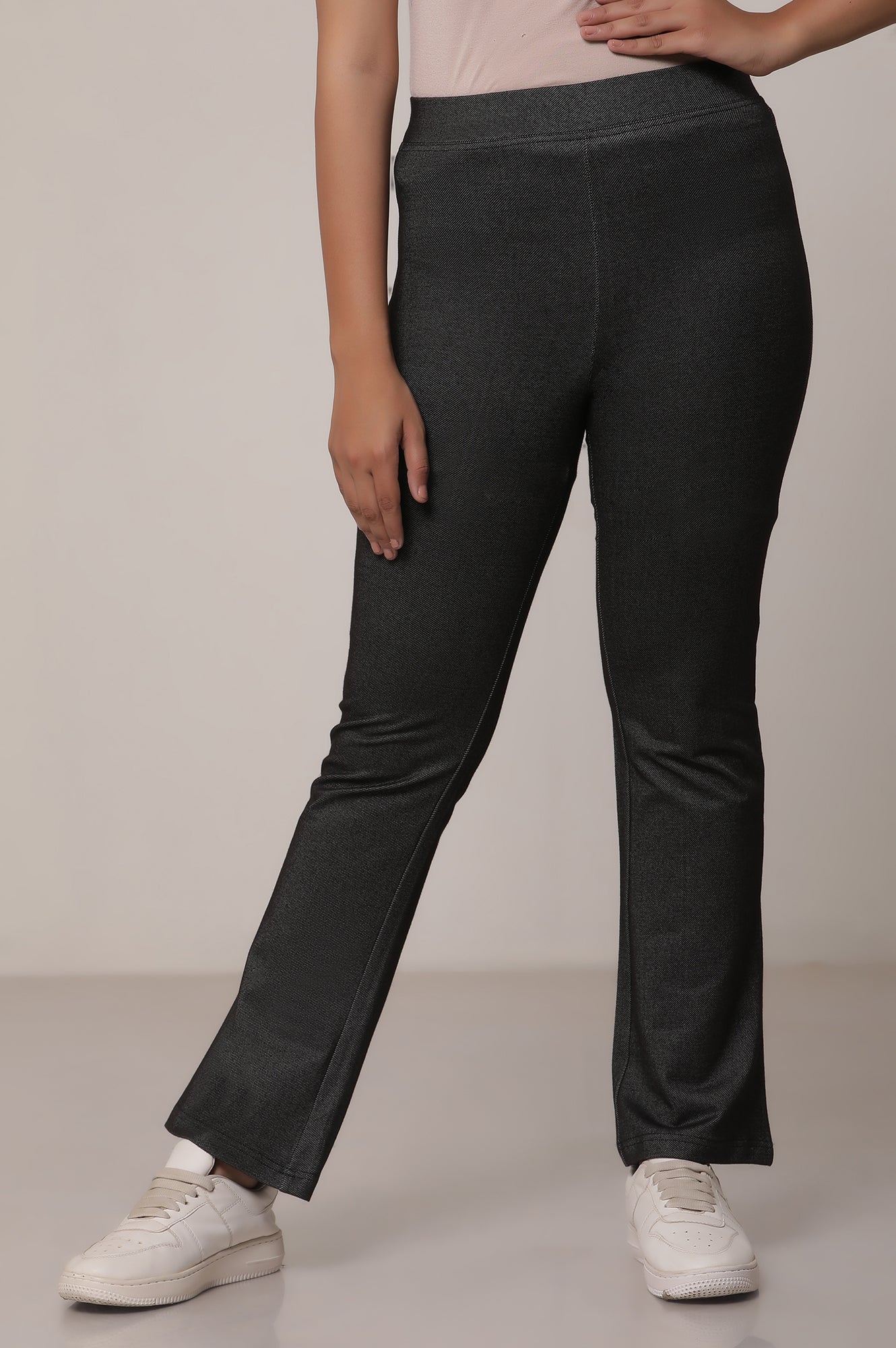 Black Solid Cotton Blend Flarred Trousers & Pants
