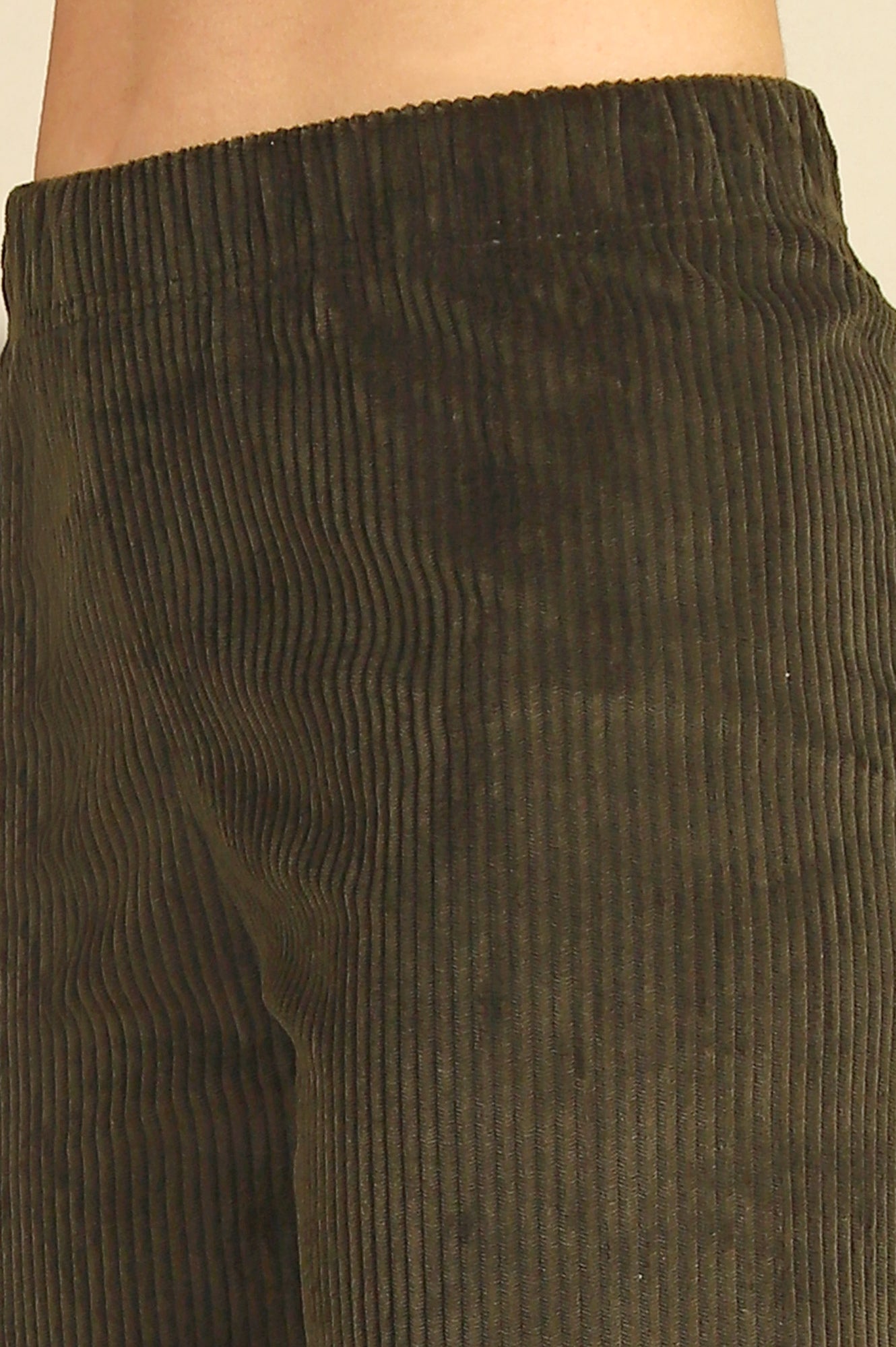 Green Solid Cotton Blend Straight Trousers & Pants