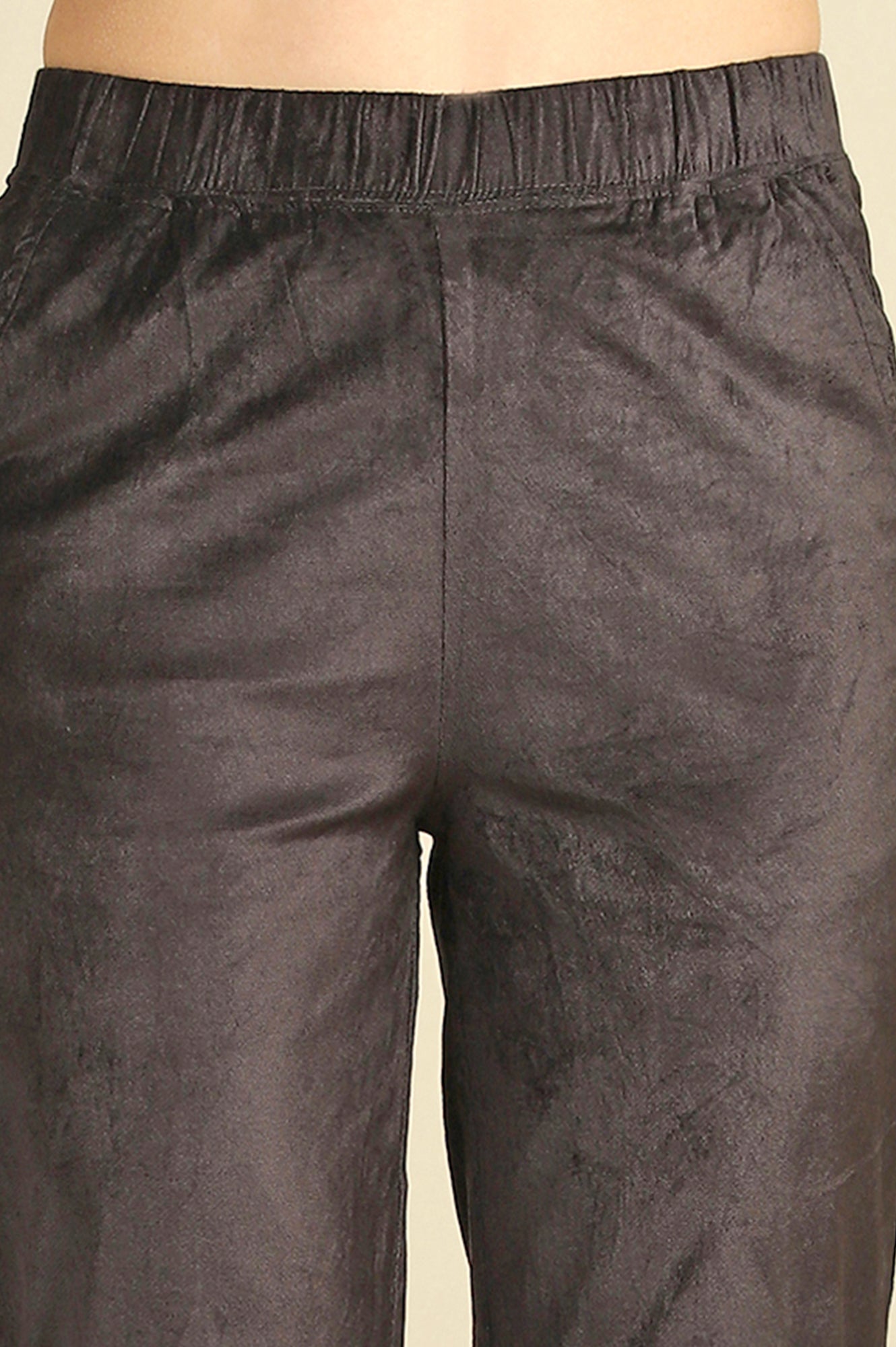 Grey Solid Straight Trousers & Pants