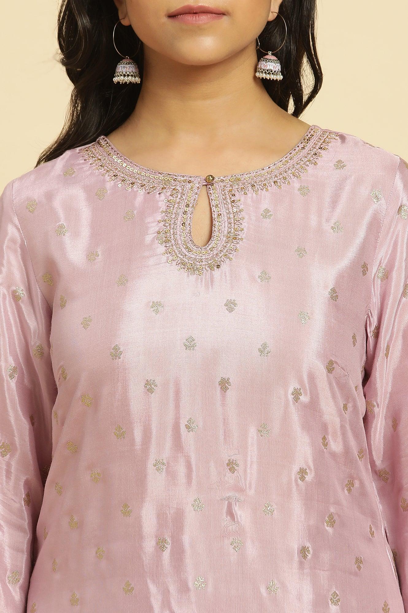 Purple Glitter Printed And Embroidered Kurta - wforwoman