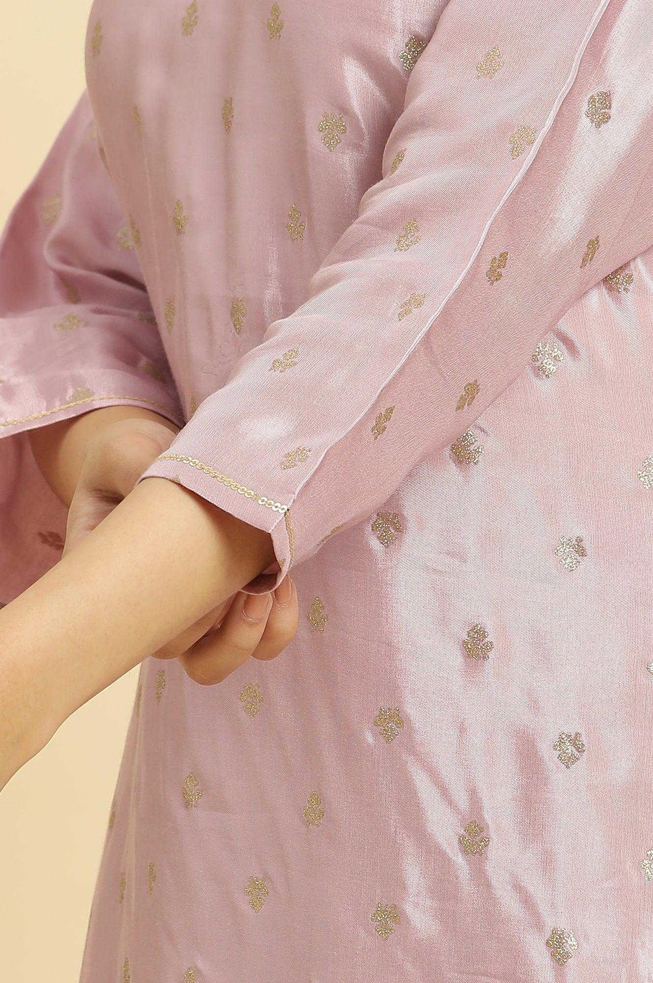 Purple Glitter Printed And Embroidered Kurta - wforwoman