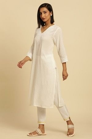 Ecru Chikankari Embroidered Crepe kurta