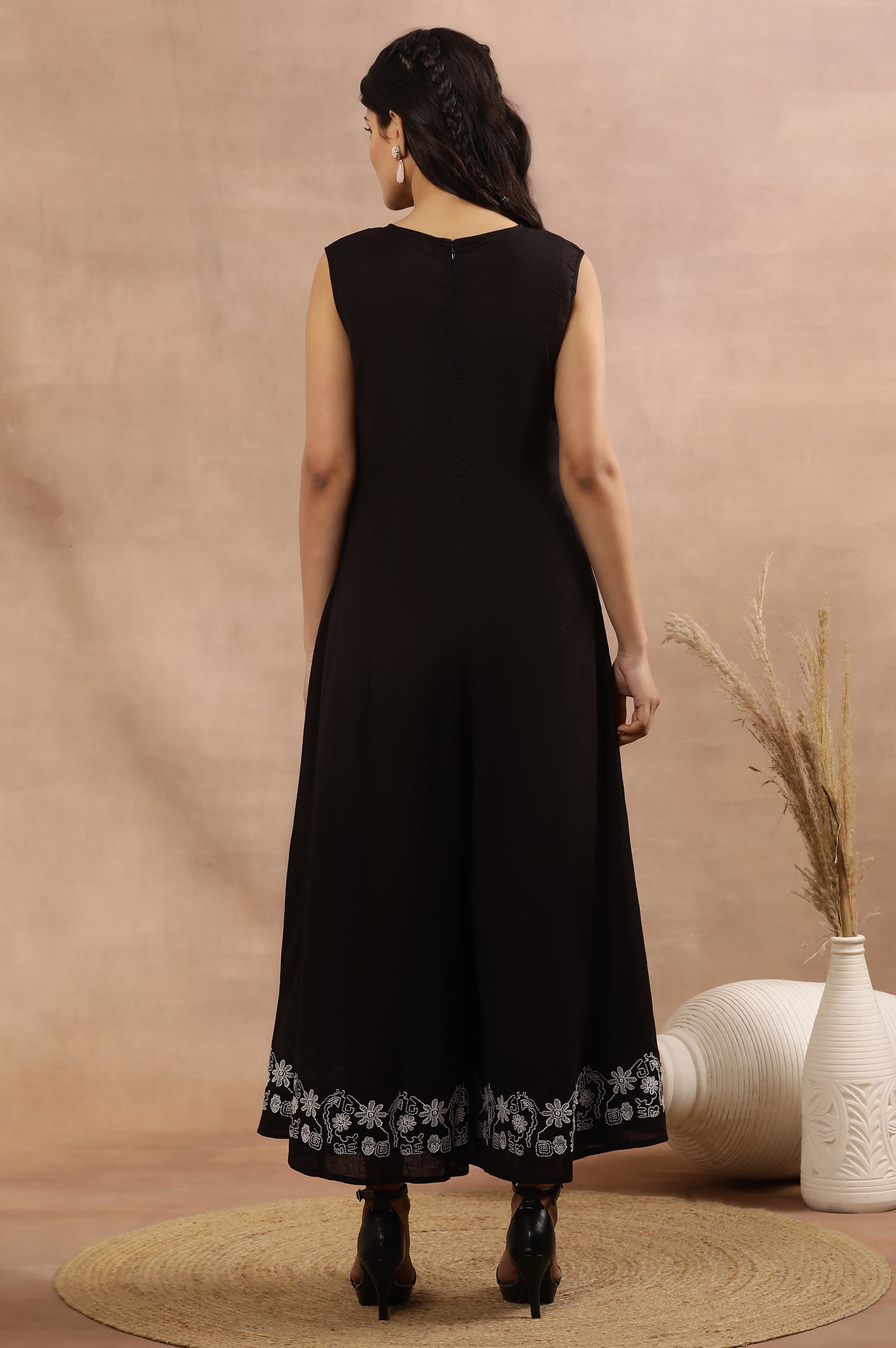 Black Sleeveless Long Western Wrap Jumpsuit