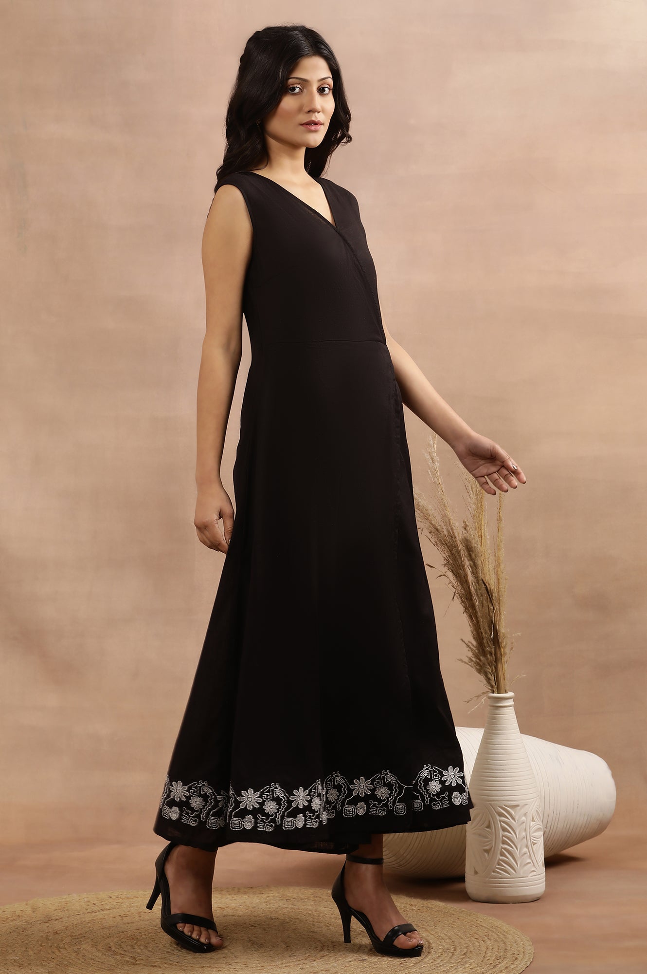 Black Sleeveless Long Western Wrap Jumpsuit