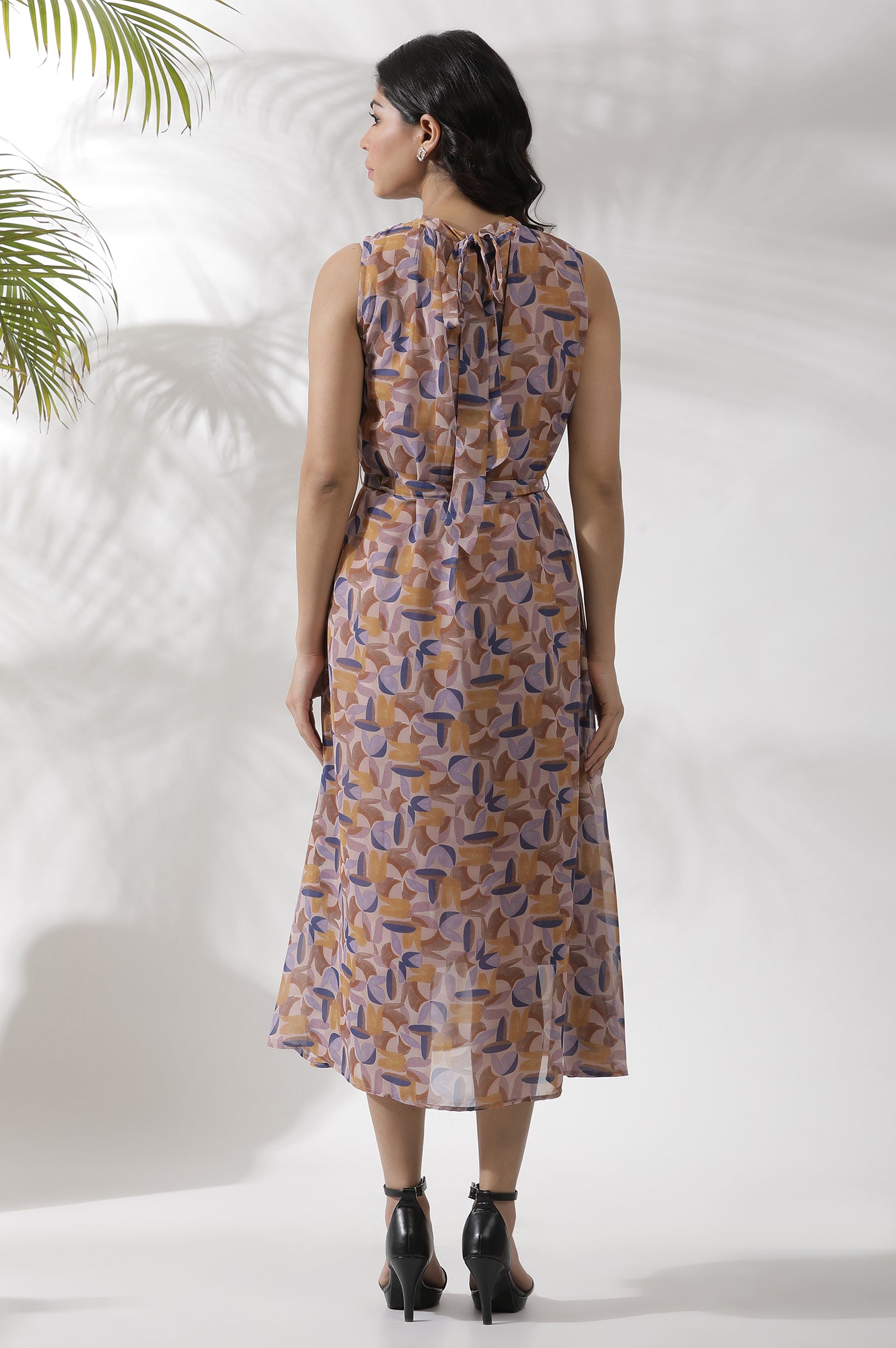 Multi-Coloured Abstract Printed Sleeveless Dress