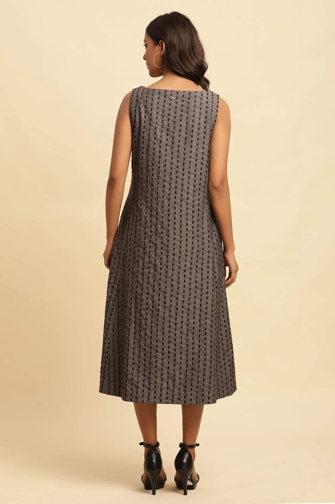 Grey Textured Fit And Flared Western Dress