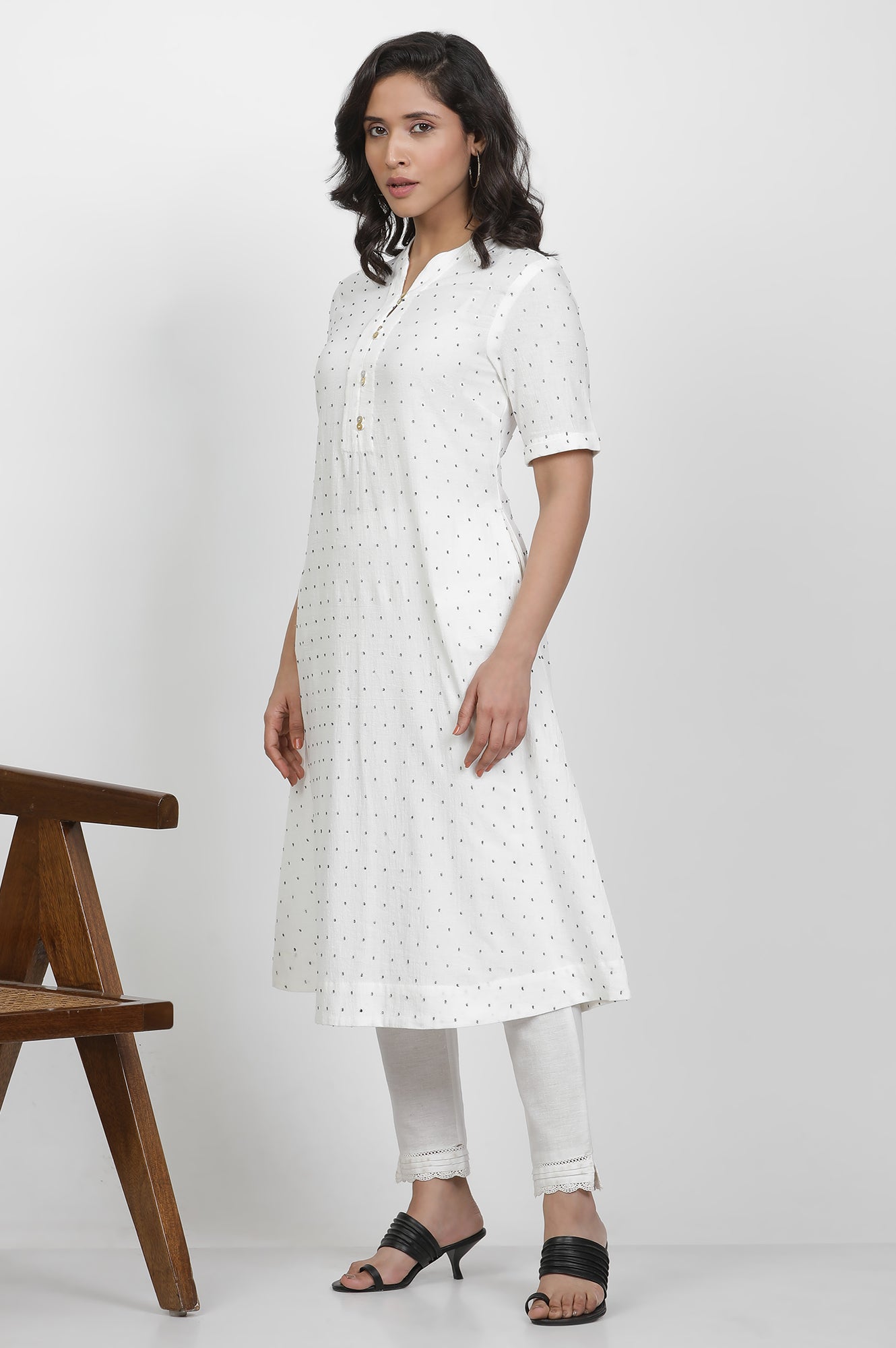 White A-Line Swiss Dot Cotton Kurta