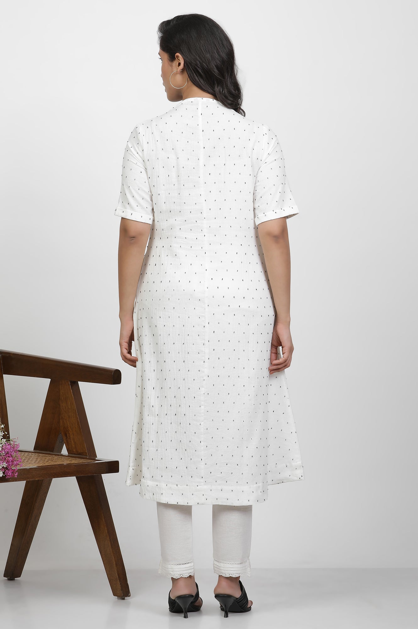 White A-Line Swiss Dot Cotton Kurta