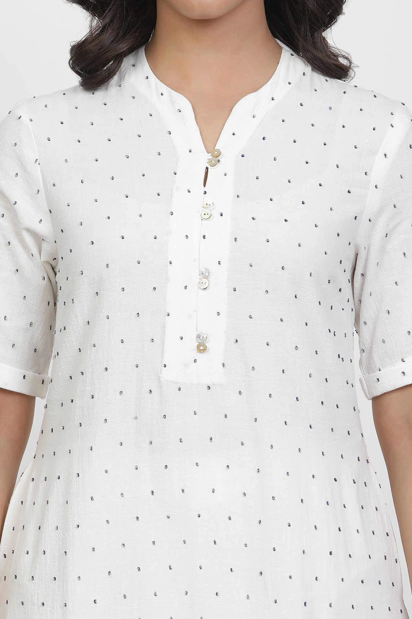 White A-Line Swiss Dot Cotton Kurta