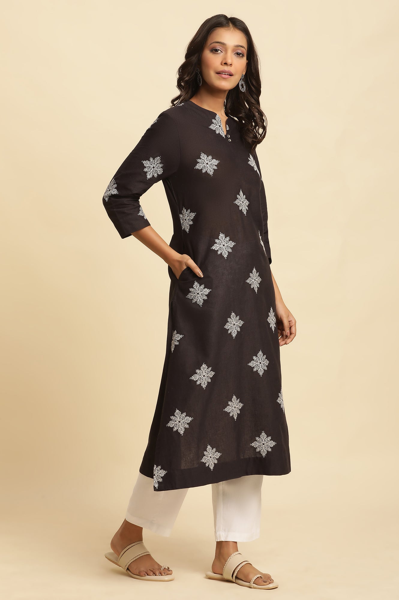 Black Embroidered A-Line Kurta