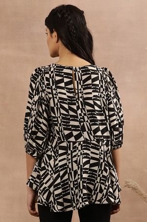 Black And White Geometric Printed Peplum Top
