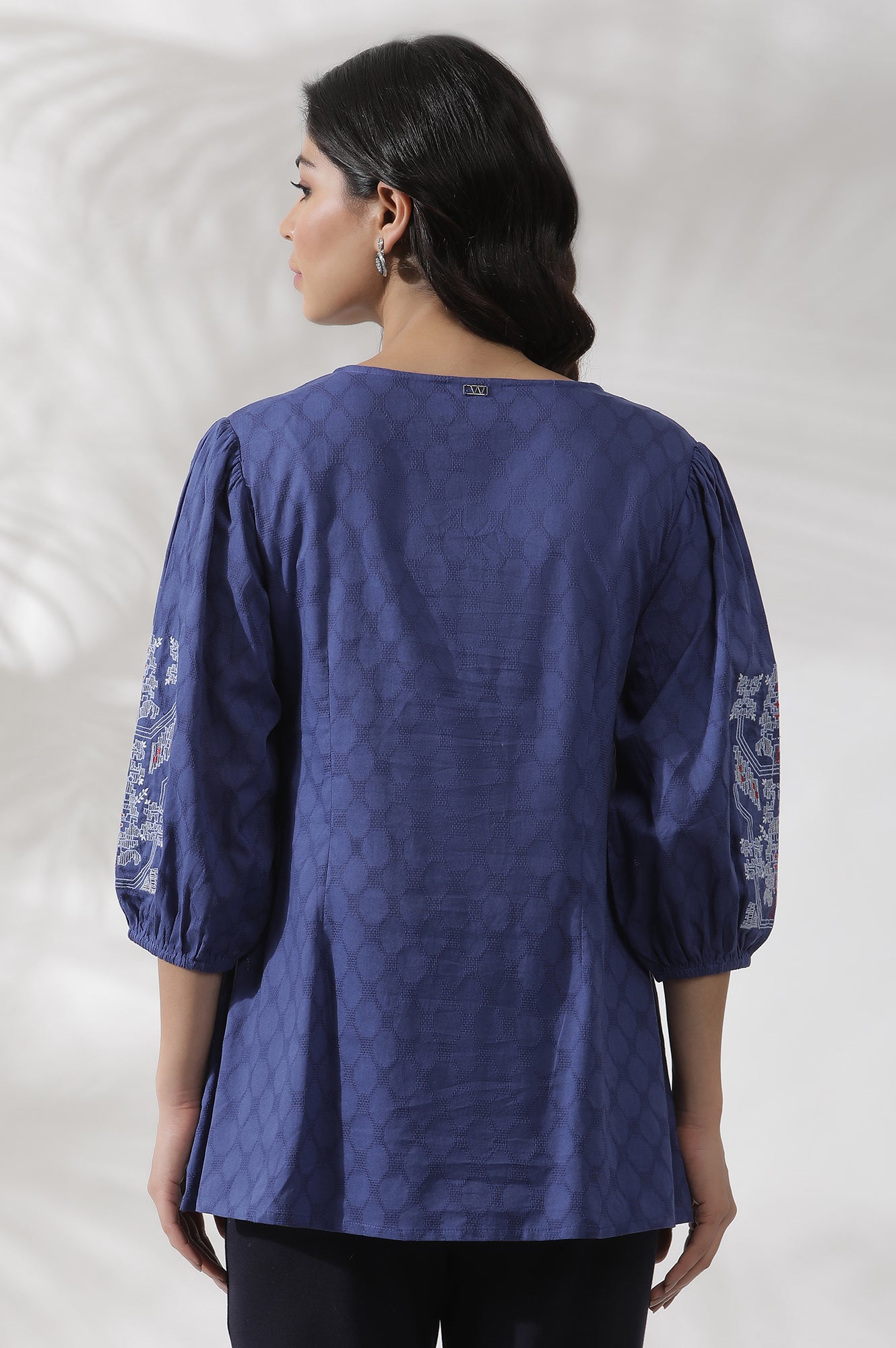 Navy Blue Cotton Western Top