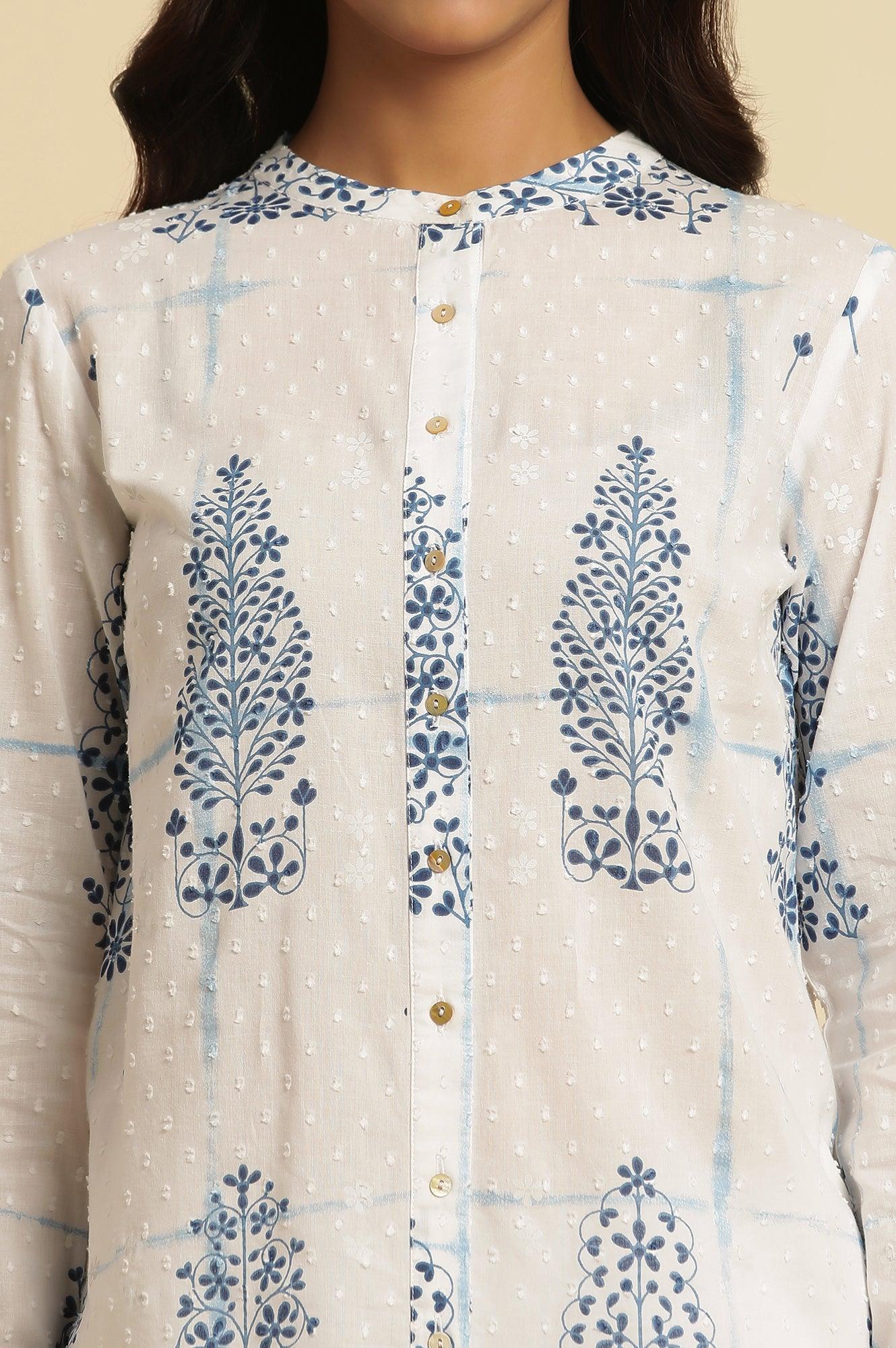 White Printed Cotton Shirt - wforwoman