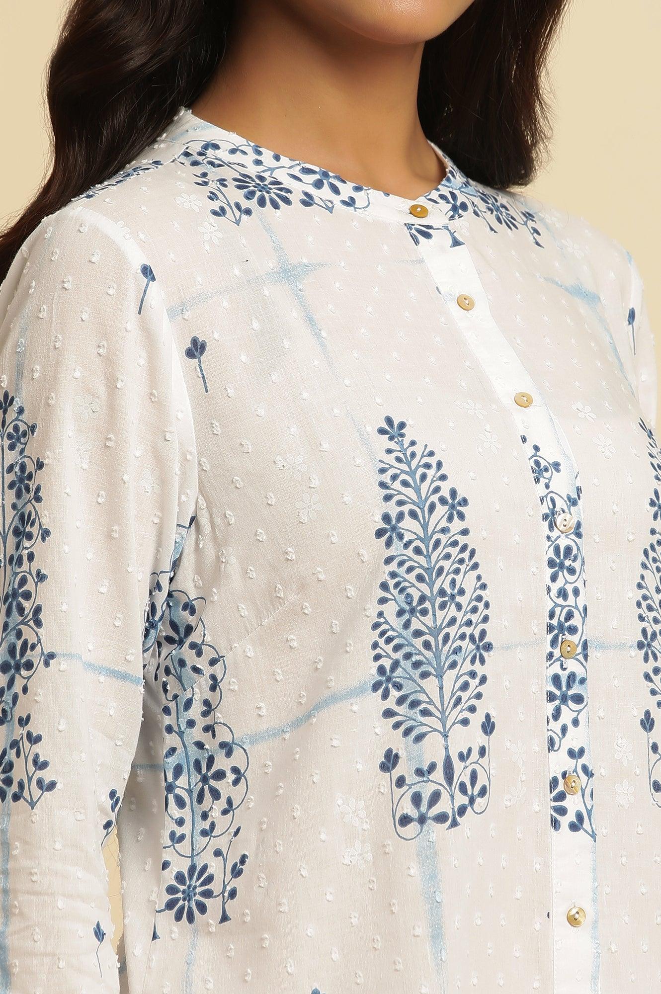 White Printed Cotton Shirt - wforwoman