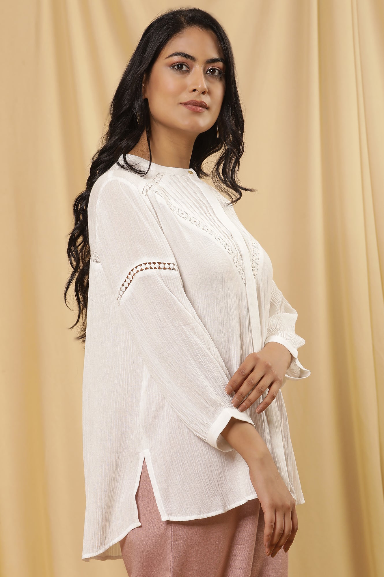 White Button Down Top With Lace