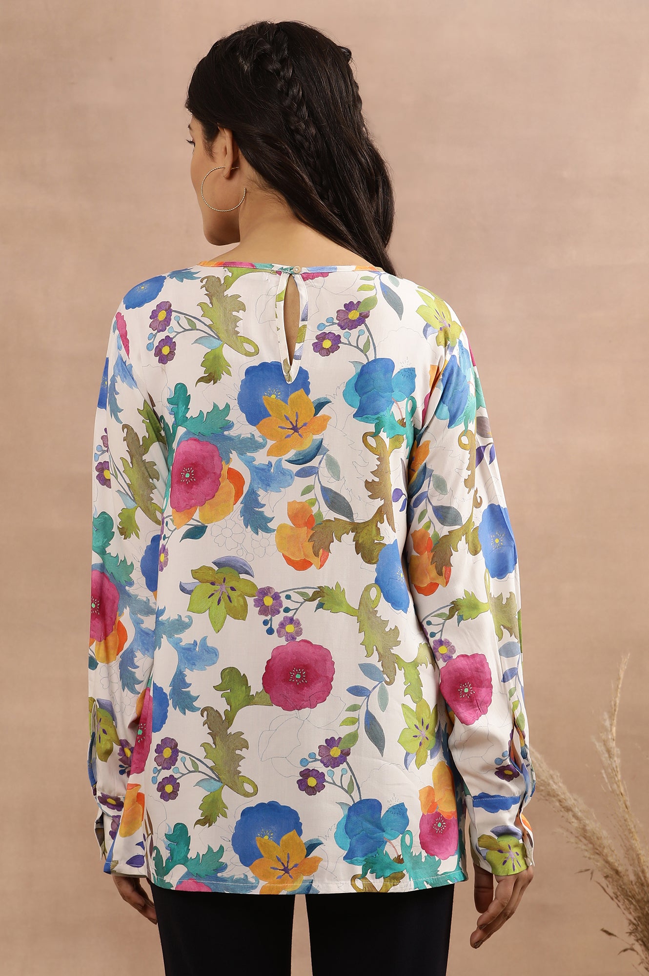 White Floral Printed Western Top