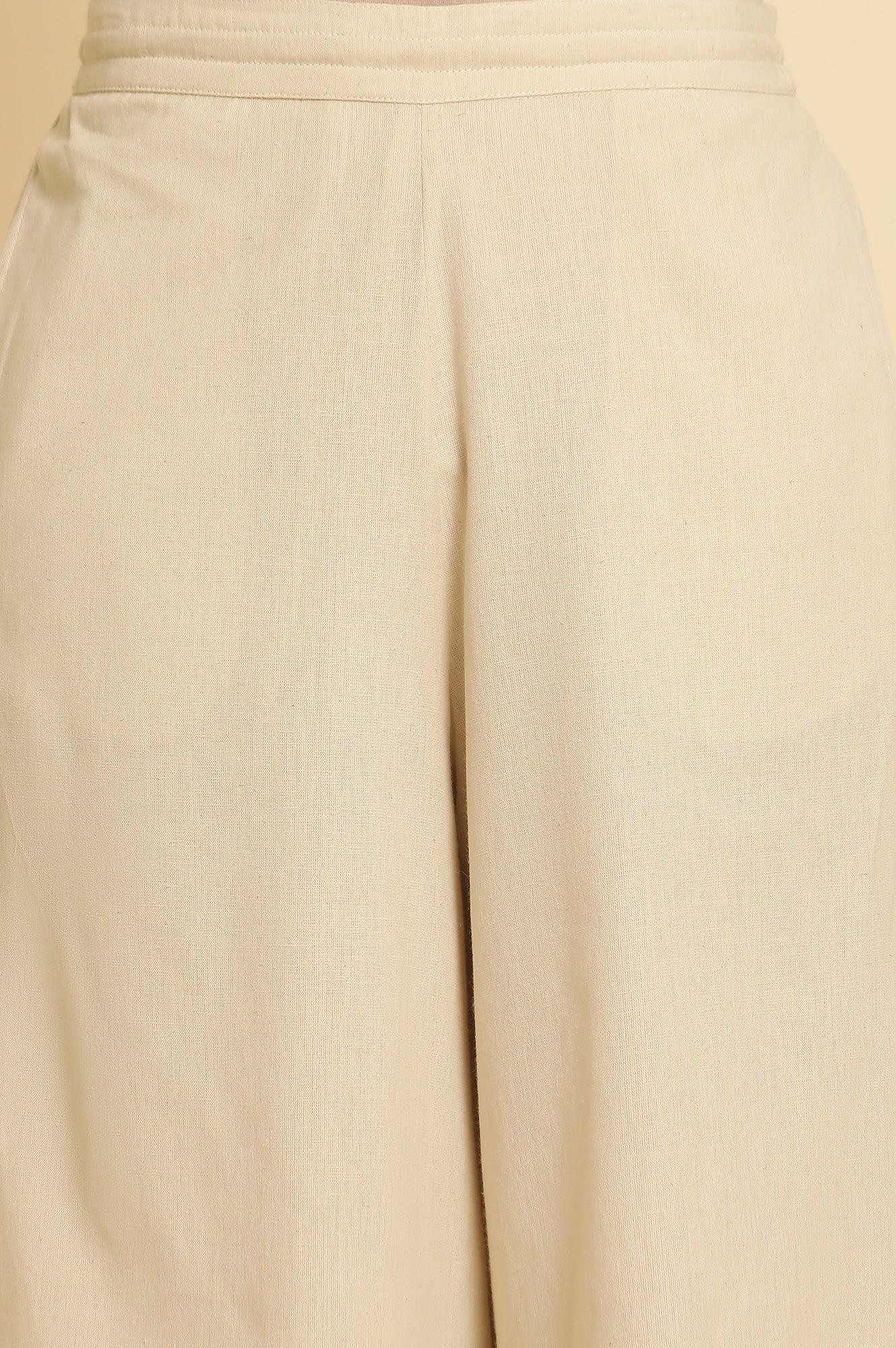Beige Cotton Flax Flared Pants - wforwoman