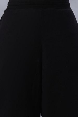 Black Cotton Flax Flared Pants
