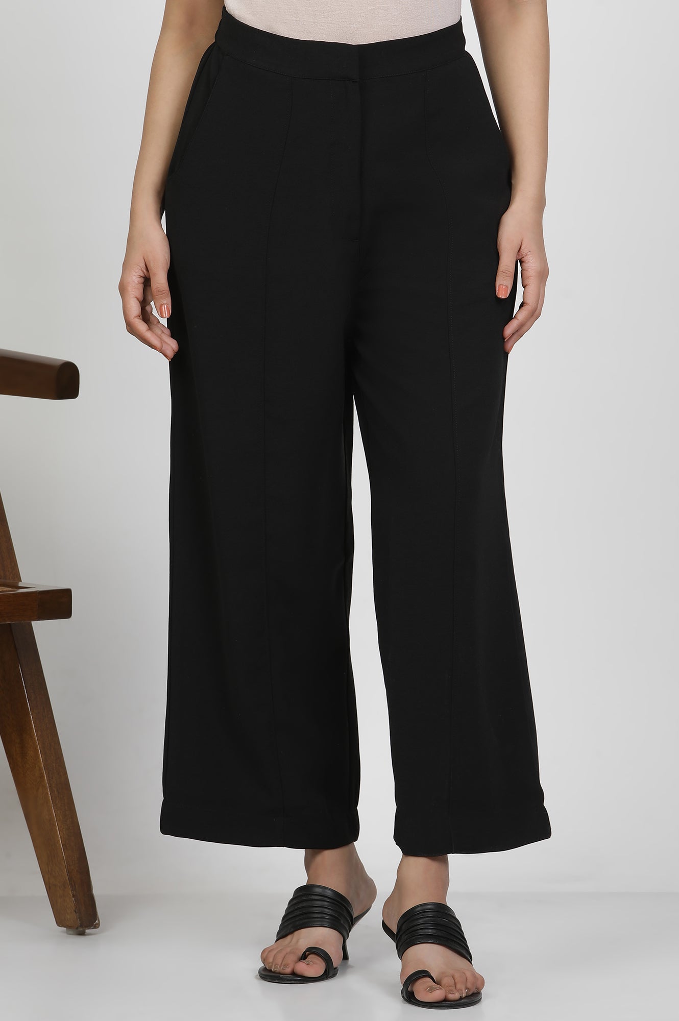 Buy Black Straight Trouser With Front Pintuck Online for Woman